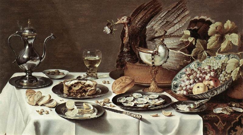 CLAESZ, Pieter Still-life with Turkey-Pie cg oil painting picture